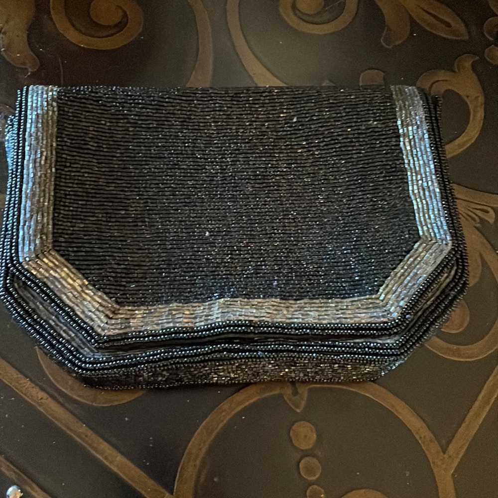Beaded Clutch Hand Bag in Black & Gold - Picture 3 of 5